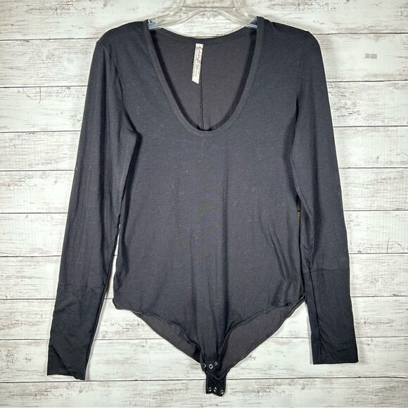 Free People Intimately Cotton Poly Spandex Scoopneck Black Bodysuit L - Picture 1 of 6